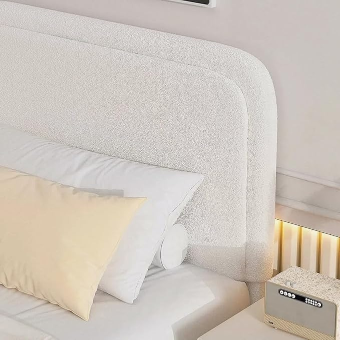 Boucle Upholstered Bed Frame King Size/Soft Rounded Corners Headboard/Low Profile Bed Frame/No Bo... | Amazon (US)