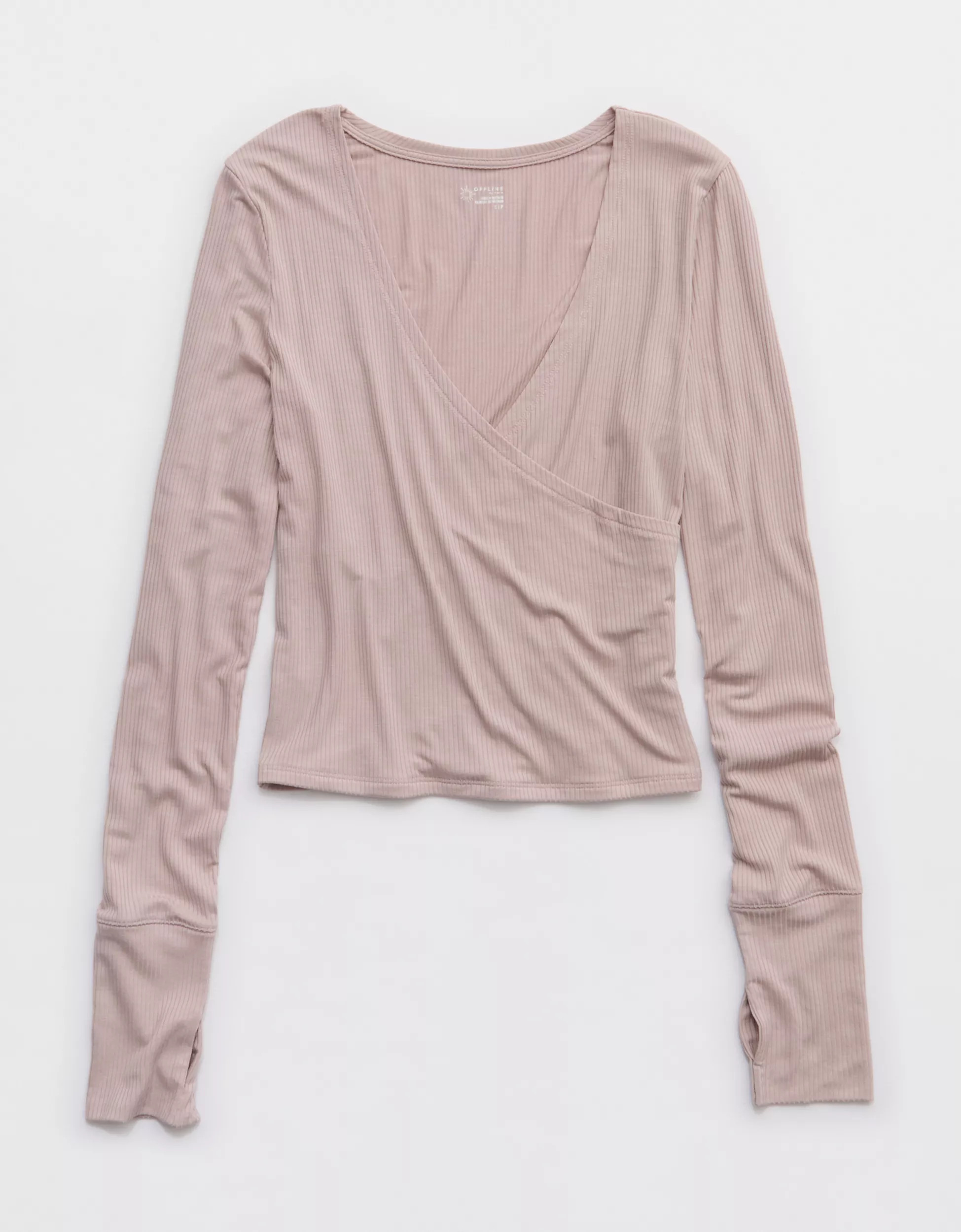 OFFLINE By Aerie Thumbs Up Ribbed Wrap Top | American Eagle Outfitters (US & CA)