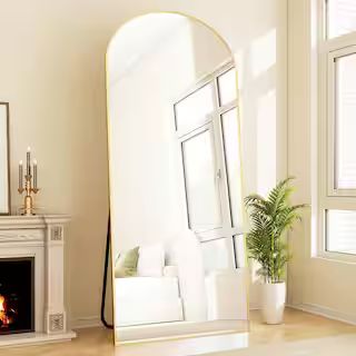 70 in. H x 30 in. W Classic Arched Gold Aluminum Alloy Framed Full Length Mirror Standing Floor M... | The Home Depot
