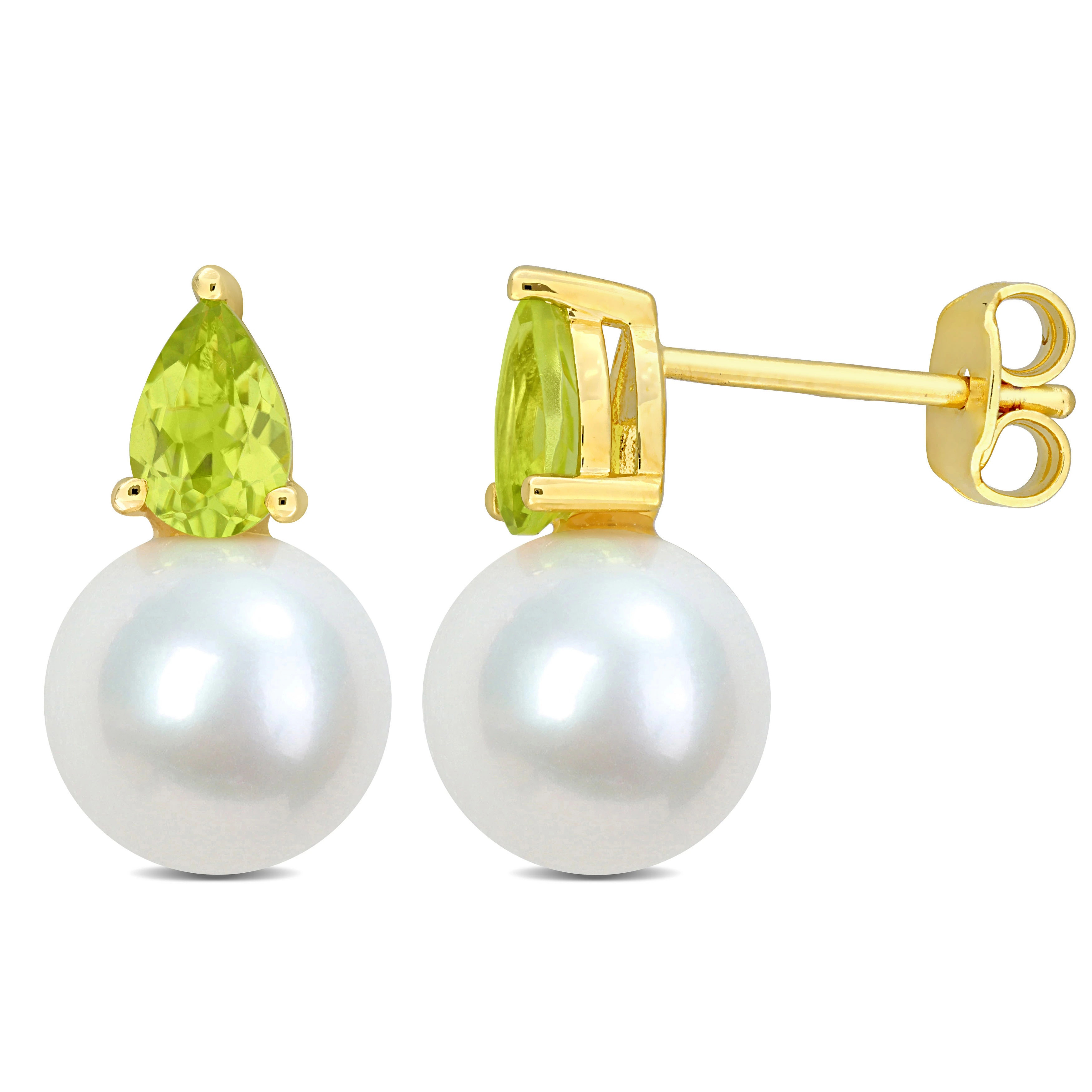 Miadora 4/5ct TGW Peridot and 8.5-9mm Cultured Freshwater Pearl Earrings Yellow Silver - 15 mm x ... | Overstock