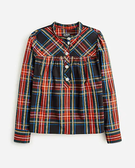 Fresco top with jewel buttons in Stewart tartan | J. Crew US