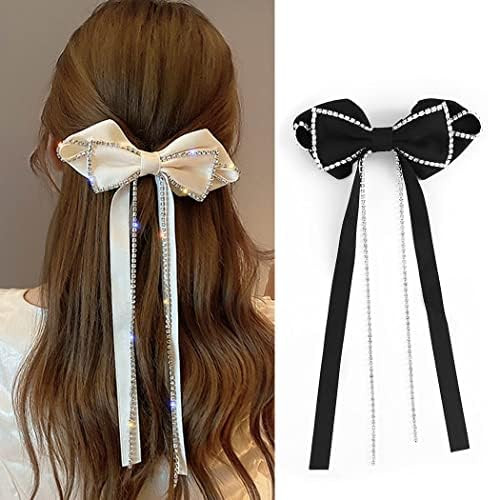 Bohend Big Hair Bows 2 Pcs Bowknot Hair Clip with Long Tassel Ribbon Rhinestone Hair Clips Party Hai | Amazon (US)