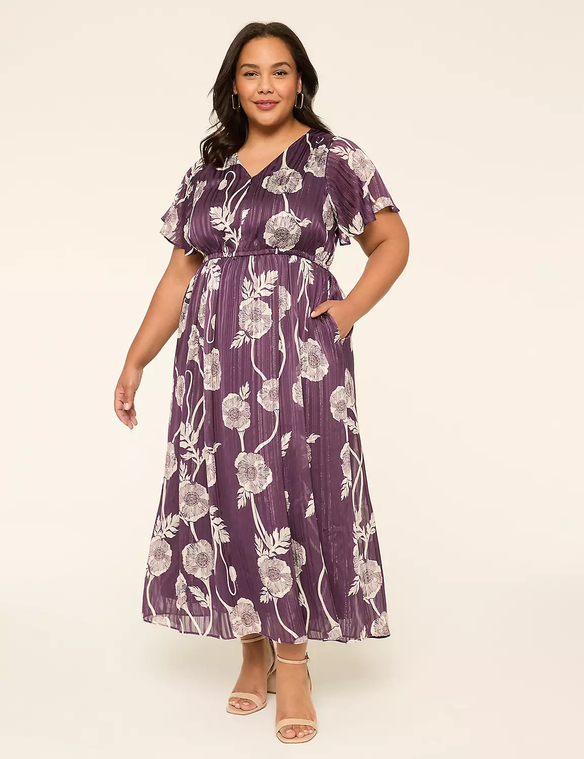 FLUTTER SLEEVE V-NECK CHIFFON MAXI | LaneBryant | Lane Bryant (US)