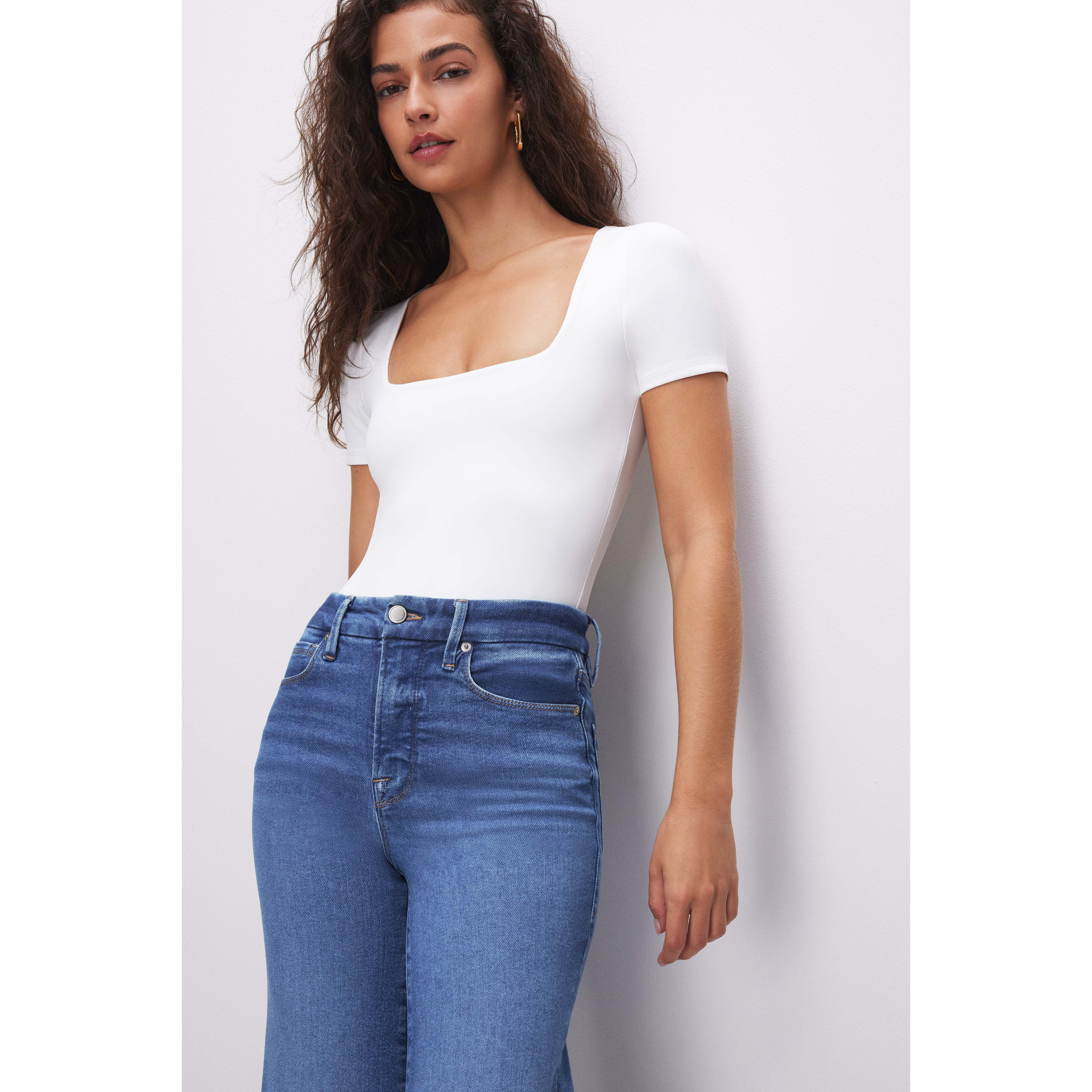 Women's Scuba Square Neck Bodysuit | White, Size Small | Good American by Khlo� Kardashian | Good American