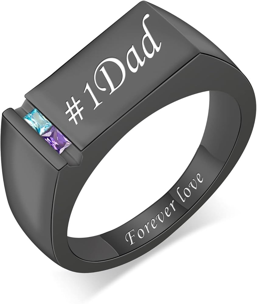 Personalized Mens Engraved Name Rings for Dad 1-8 Birthstone Custom Father Ring Family Ring Fathe... | Amazon (US)