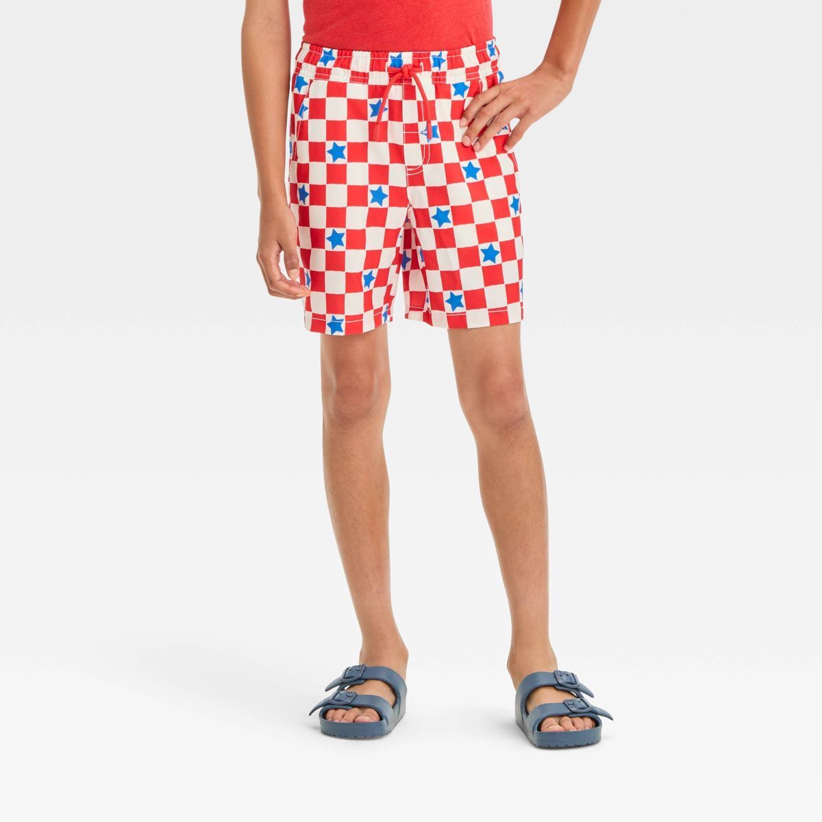 Boys' Americana Checkerboard 'Above Knee' Pull-On Shorts - Cat & Jack™ Red | Target