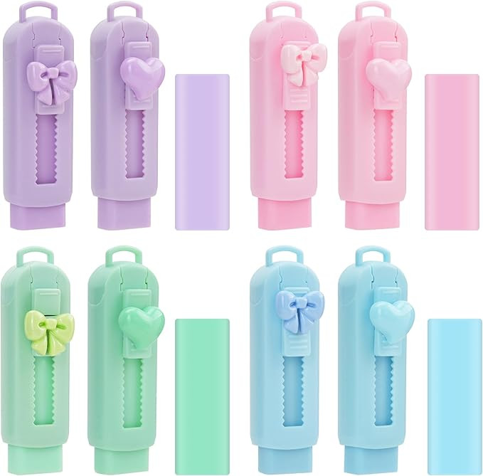 CEYAZYE 12PCS Sliding Retractable Pencil Erasers, Cute Push-Pull Rubber Eraser with 8 Plastic Sle... | Amazon (US)