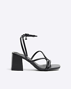 Black wide fit strappy heeled sandals | River Island (UK & IE)