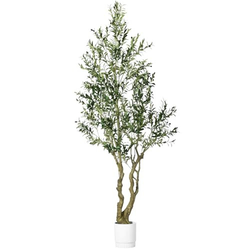 Faux Olive Tree 8ft, Artificial Trees for Home Decor Indoor with Adjustable Branches and Lifelike Fruits- Easy Assembly, Low Maintenance (Thick Olive Tree, 8ft) | Amazon (US)