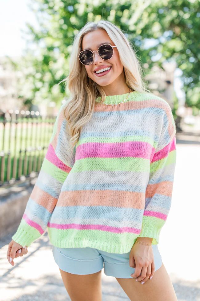 Doing My Best Multi Stripe Crew Neck Sweater SALE | Pink Lily