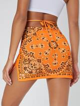 SHEIN BAE Paisley Print Self-Tie Vented Mini Skirt | SHEIN