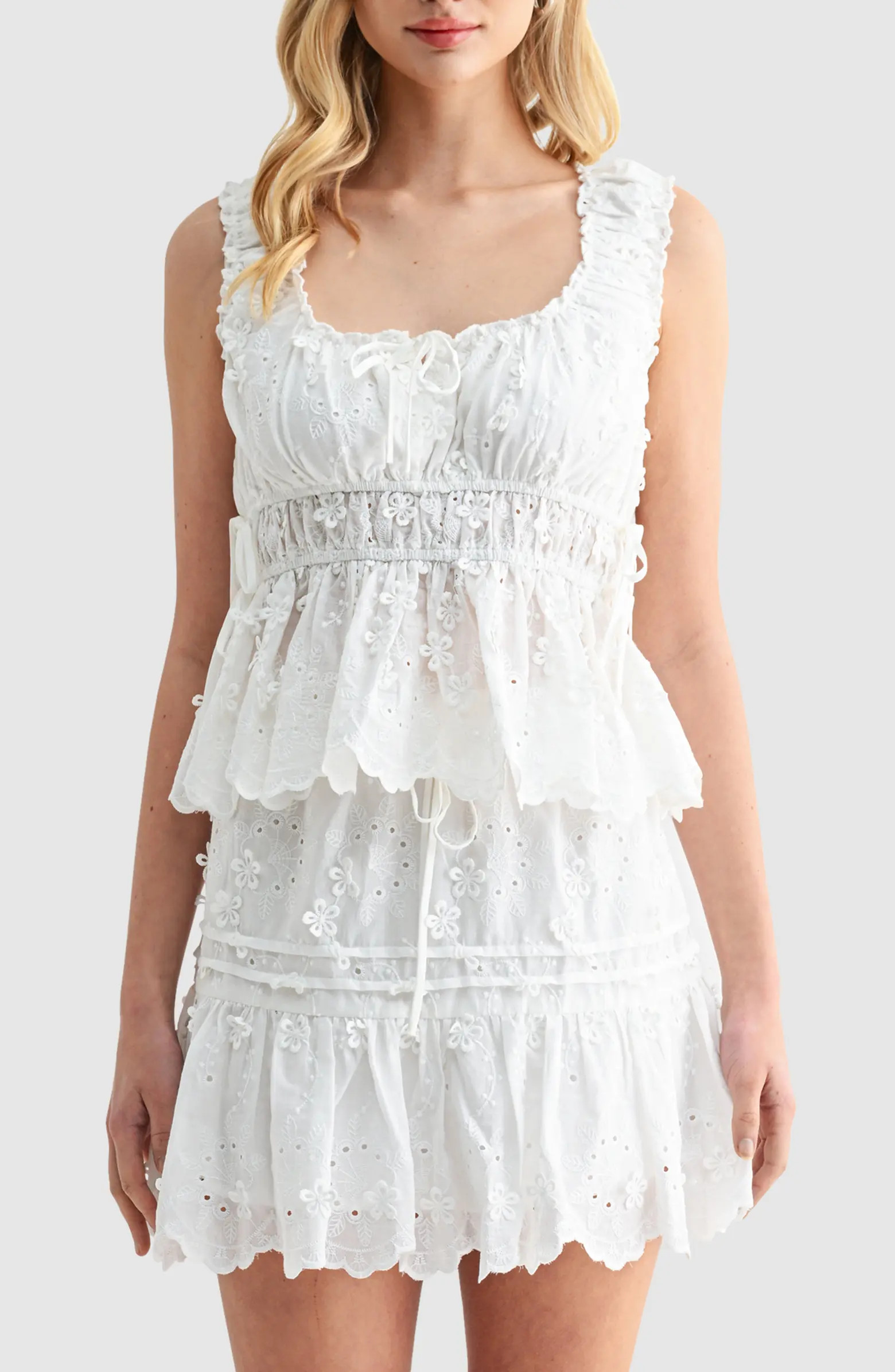Side Tie Embroidered Cotton Eyelet Top | Nordstrom