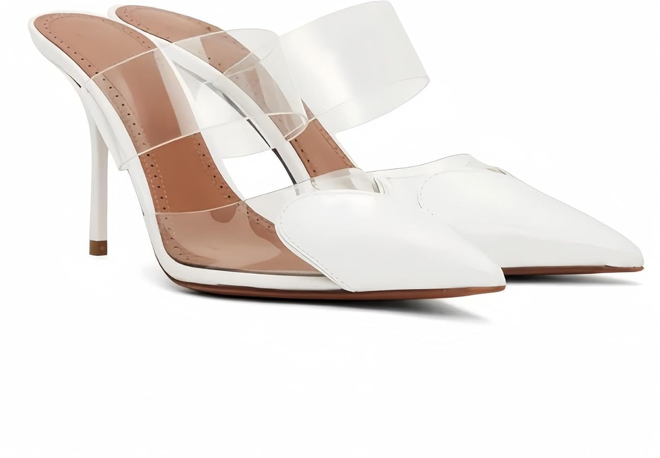 Love Heart Clear High Heeled Sandals for Women Closed Pointed Toe Comfortable Stiletto Mule Slip ... | Amazon (US)