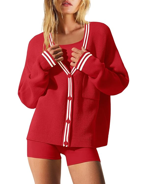 Nirovien Womens Oversized Cardigan Sweaters Button Down Knit Fall Sweater Long Sleeve Striped Coa... | Amazon (US)