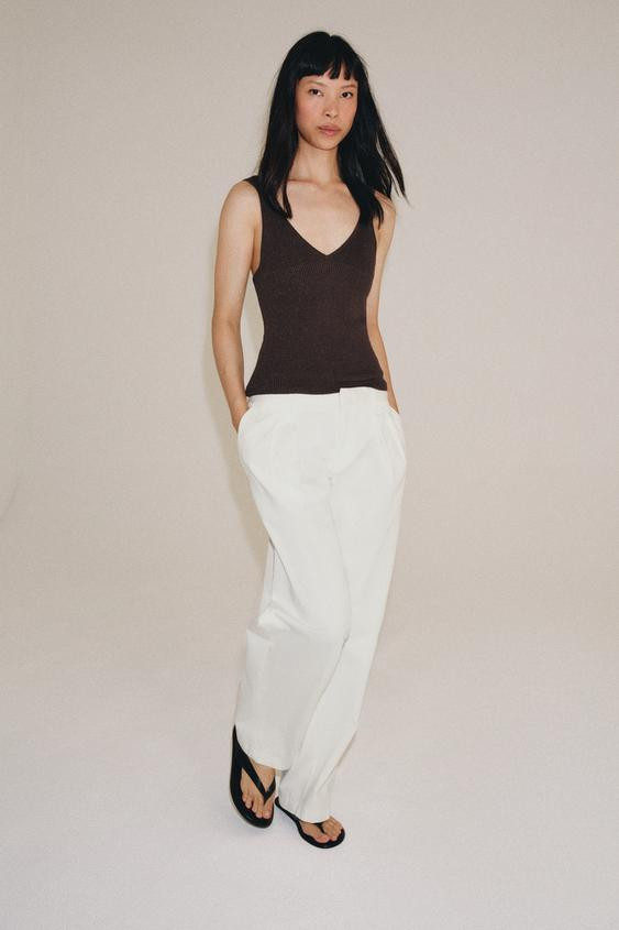 Zara - Knit Strap Top - Brown - M - Woman | Zara US