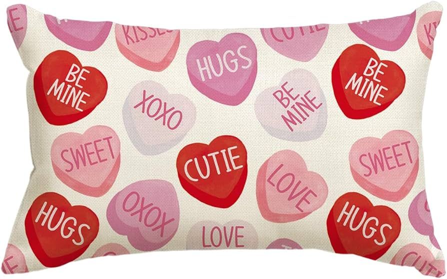 AVOIN colorlife Valentine's Day Pink Candy Heart Throw Pillow Cover, 12 x 20 Inch Anniversary Wed... | Amazon (US)