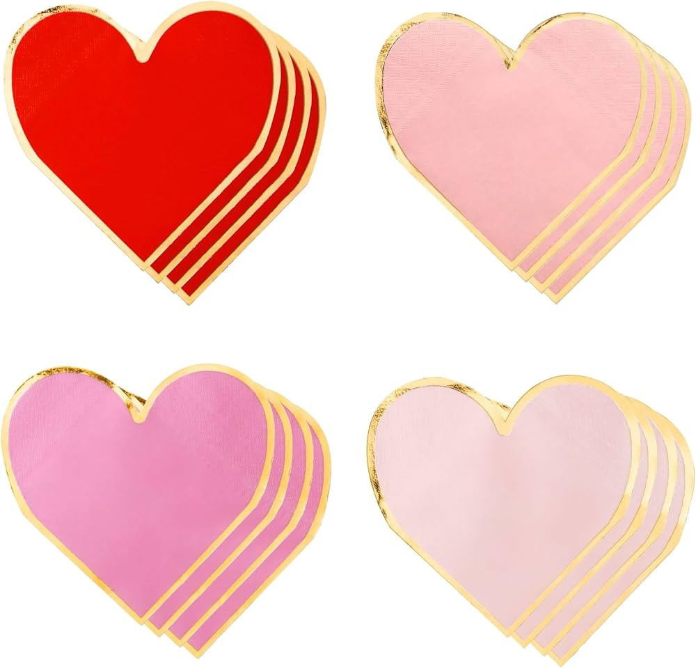 Heart Napkins - 50 PK - Bulk Heart Shaped Napkins Disposable for Valentine's Day Decorations Vale... | Amazon (US)