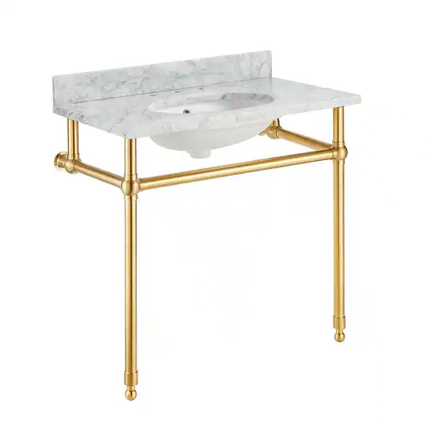 ANZZI Verona 34.5 in. Console Sink with Carrara White Counter Top | Bed Bath & Beyond