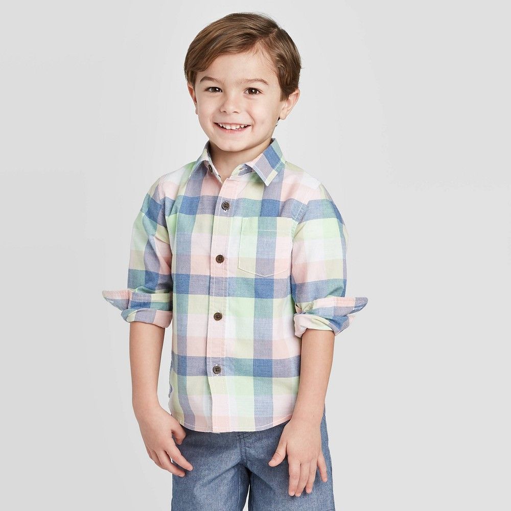 Toddler Boys' Long Sleeve Woven Plaid Button-Down Shirt - Cat & Jack™ | Target