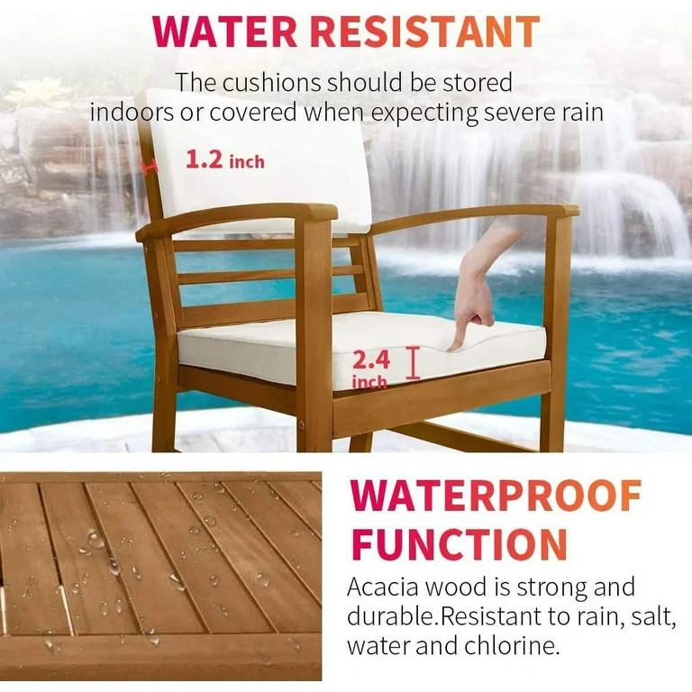 FDW Set 4-Piece Acacia Wood Outdoor Chat Patio Furniture with Cushions, Beige/White | Walmart (US)