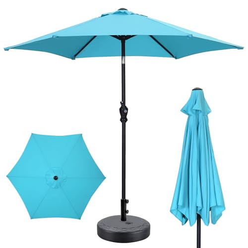 GDY 7.5ft Patio Umbrella Outdoor Umbrella with Tilt, Crank and Umbrella Weighted Base, for Yard/Outdoor/Wedding Parties and Events (Blue) | Amazon (US)