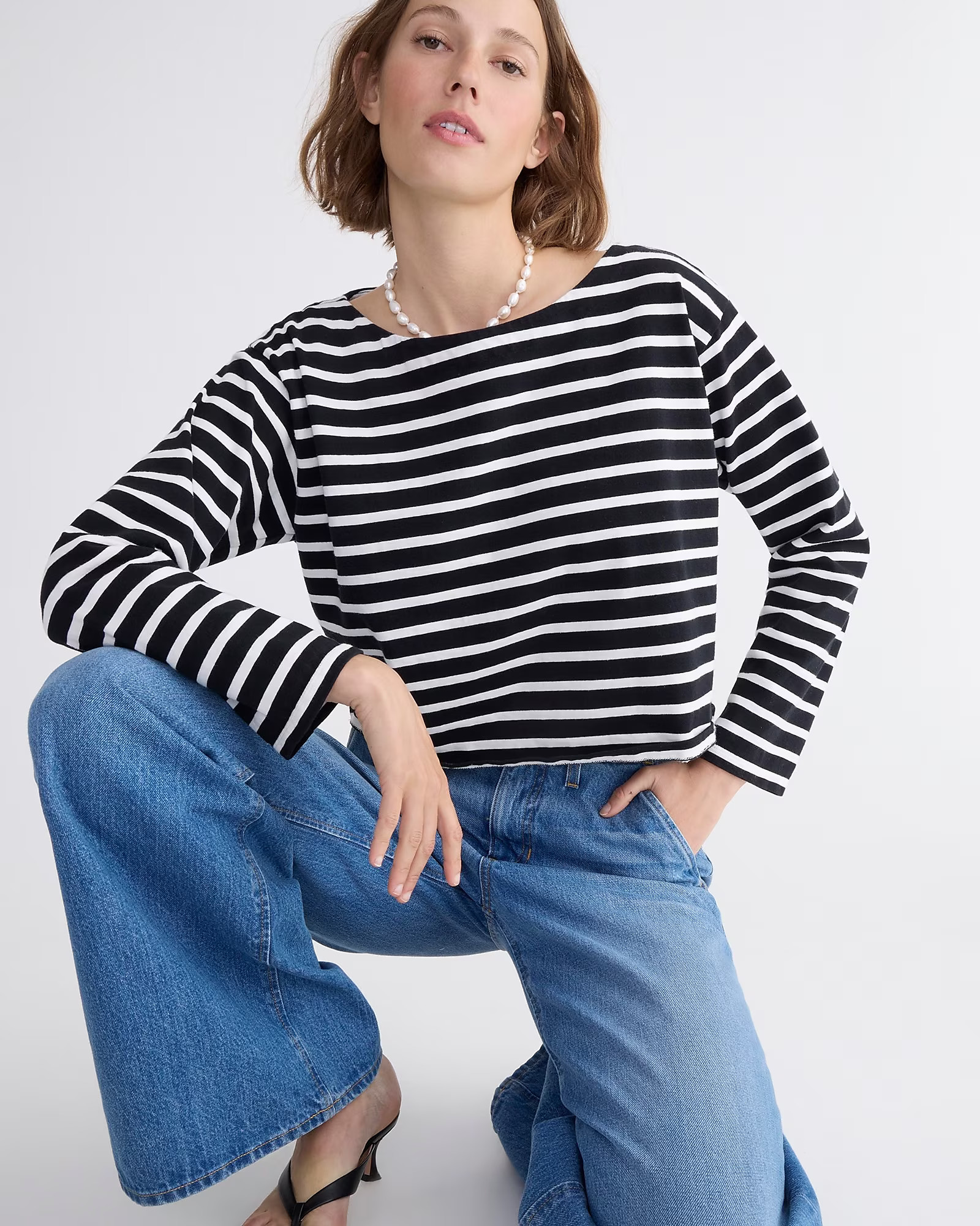 Cropped boatneck T-shirt in stripe | J. Crew US