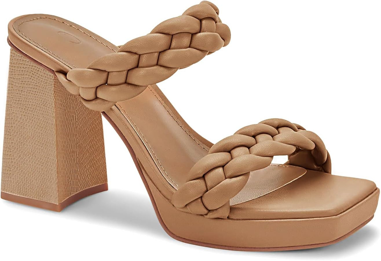 Coutgo Womens Platform Heels Chunky Heel Braided Heeled Sandals Slip on High Mules Party Summer D... | Amazon (US)