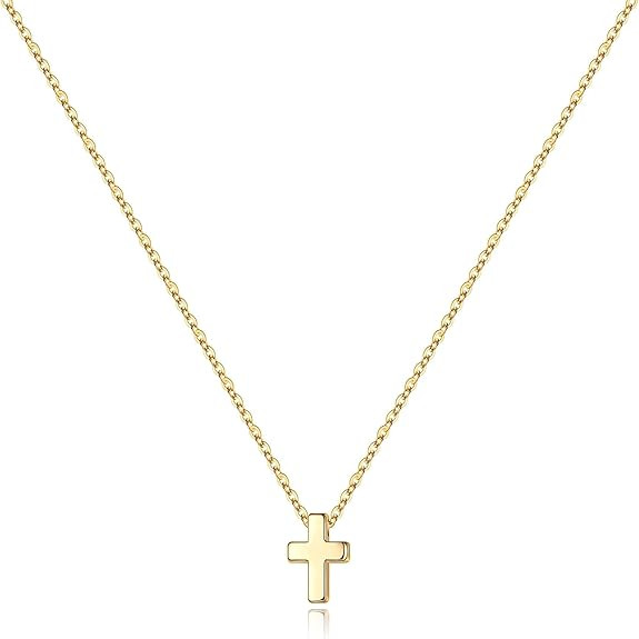 M MOOHAM Cross Necklace for Women Teen Girls, Dainty 14K Real Gold Plated Cross Pendant Necklace ... | Amazon (US)