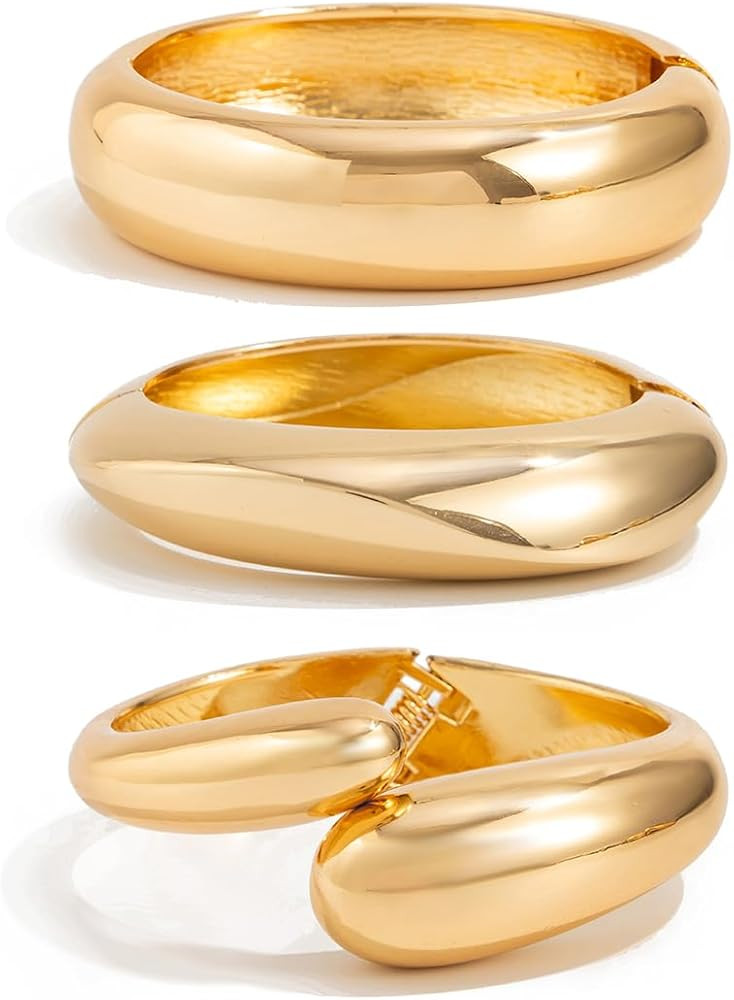 Gold Bangle Bracelets for Women Wide Chunky Cuff Bracelet Stack Trendy Open Adjustable Twist Cuff... | Amazon (US)