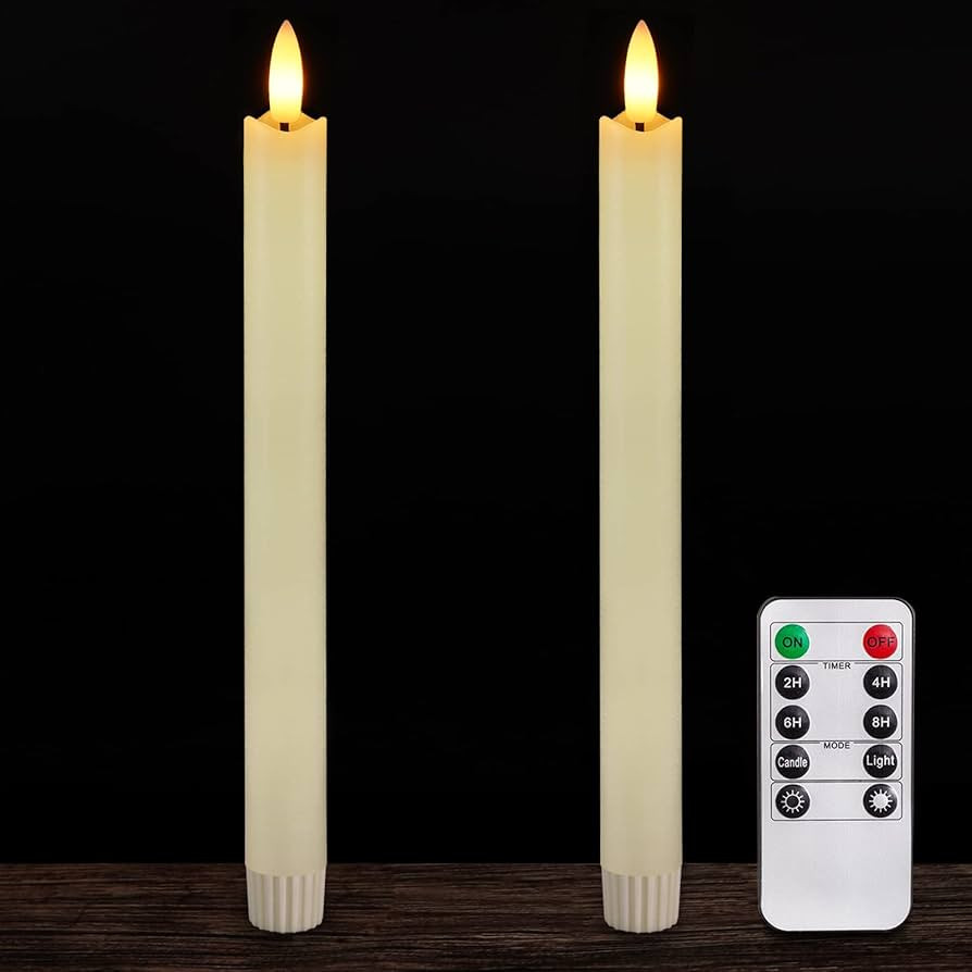 Homemory 2 Pcs Real Wax Made Flameless Taper Candles with Remote and Timer, 9.6" Ivory Battery Op... | Amazon (US)