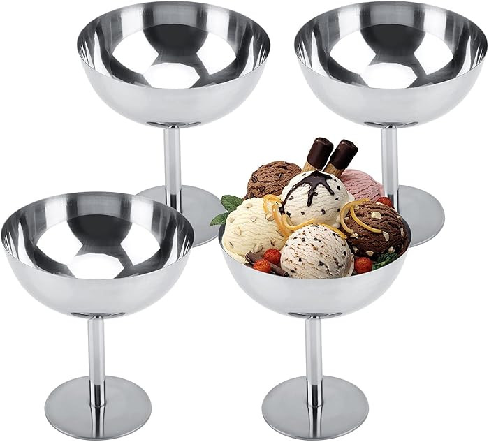 Hapivida Ice Cream Cup, 4Pcs Stainless Steel Serving Dessert Bowls Cups Sauce Bowls Mini Round Fo... | Amazon (US)