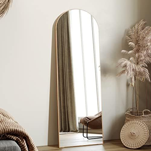 Honyee Full Length Mirror, Arched Floor Mirror with Standing Holder, Wooden-Frame Wall Mirror for Cl | Amazon (US)
