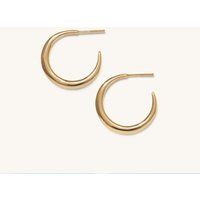 Gold Hoop Earrings, Medium Earring, Curve Minimalist Hoop Solid 14K Hoops, Dainty Minimal Hoop, Gift For Her | Etsy (US)