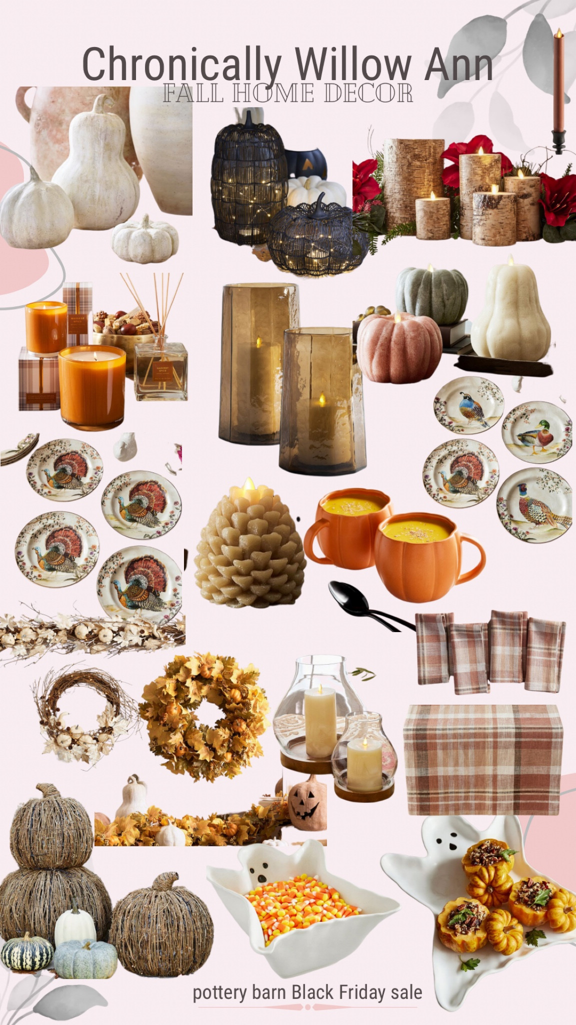 Pottery barn’s early Black Friday sale is the perfect time to get some of the things on your wishlist for next fall! All of these beautiful pumpkin/ pinecone candles, cute mugs, wreaths, thanksgiving plates & platters are all on major sale. Make sure you take advantage of the sale for next year’s you!

#LTKhome #LTKCyberWeek #LTKsalealert