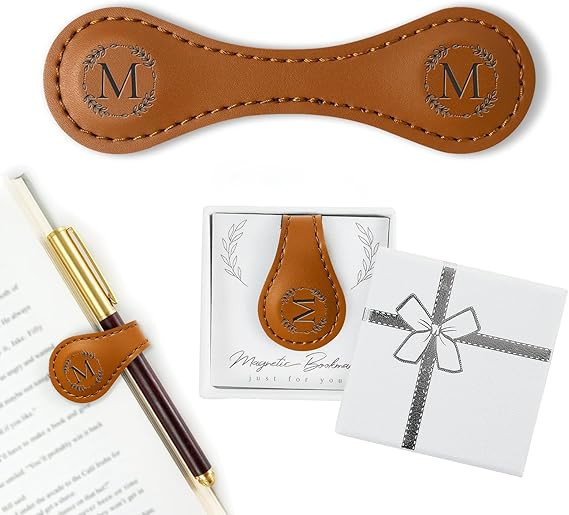 Personalized Leather Magnetic Bookmark with Pen Holder – Custom Initial Design for Readers（Br... | Amazon (US)