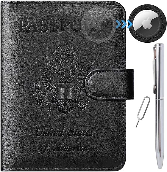 Airtag Passport Holder Cover Wallet RFID Blocking Leather Case Travel Essentials Luggage Accessor... | Amazon (US)