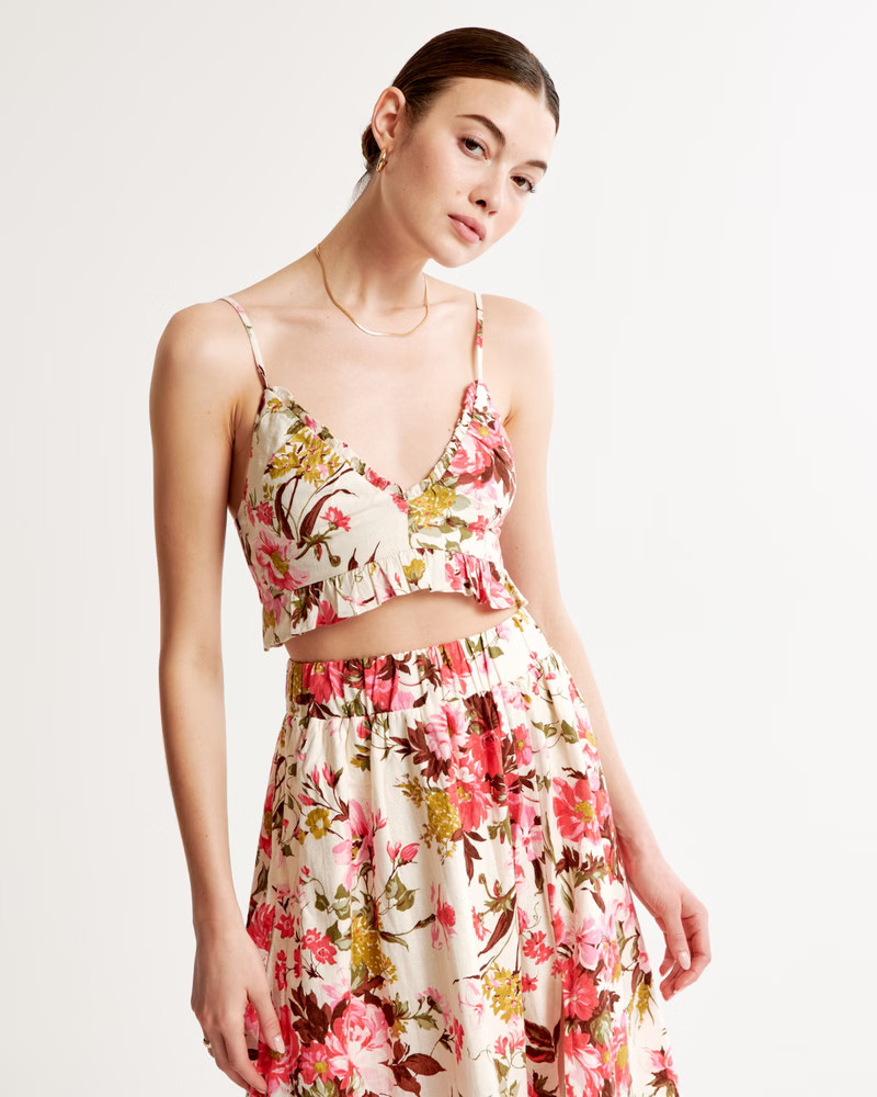 Linen-Blend Ruffle Set Top | Abercrombie & Fitch (US)