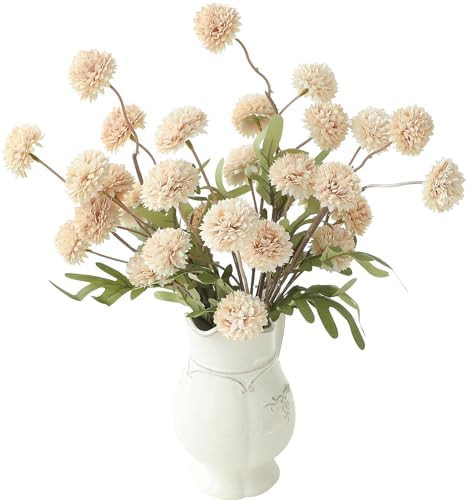 6pcs Beige Faux Silk Mums Artificial Flowers, Bulk Fake Small Mini Chrysanthemums with Stems for ... | Amazon (US)