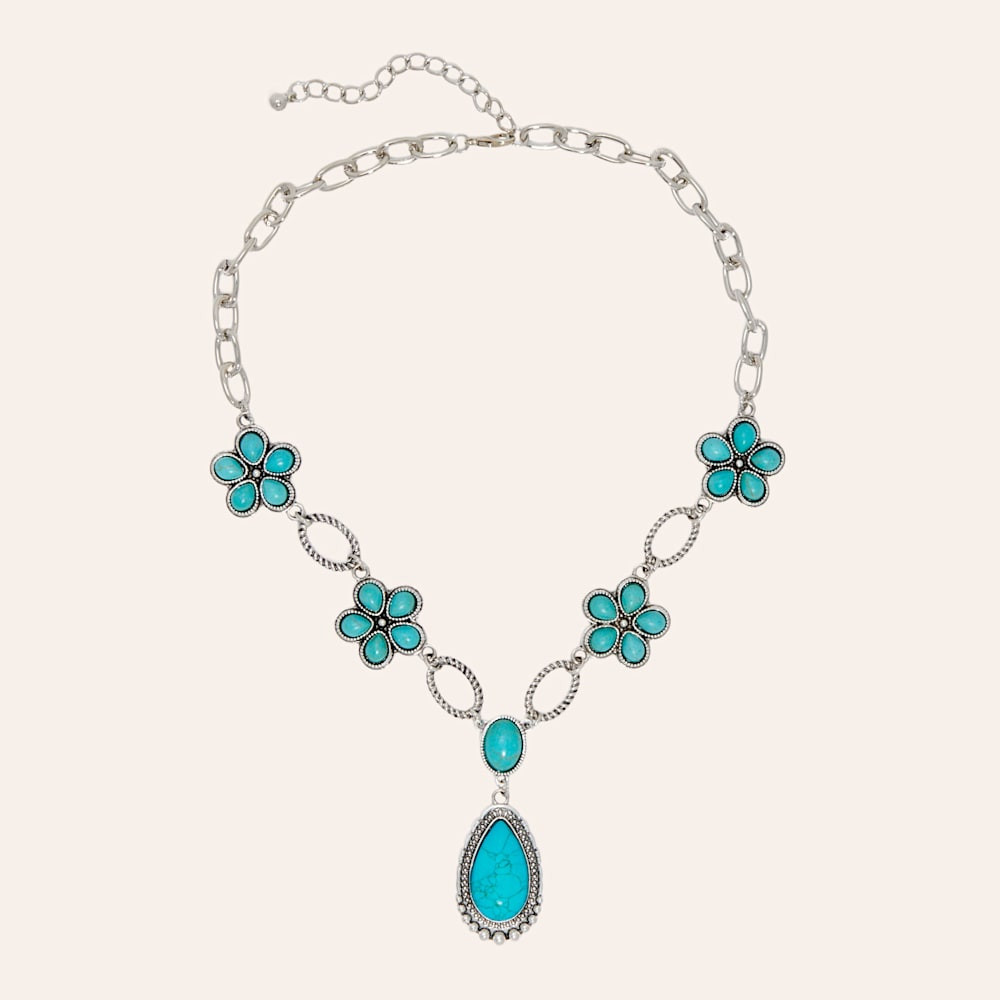 Southern Grace Silver & Turquoise Flower Stone Teardrop Pendant Y Chain Necklace | Cavender's