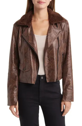 Lyssé Liana Faux Shearling Collar Faux Snakeskin Moto Jacket in Coc Pow Sn at Nordstrom Rack, Size X-Small | Nordstrom Rack