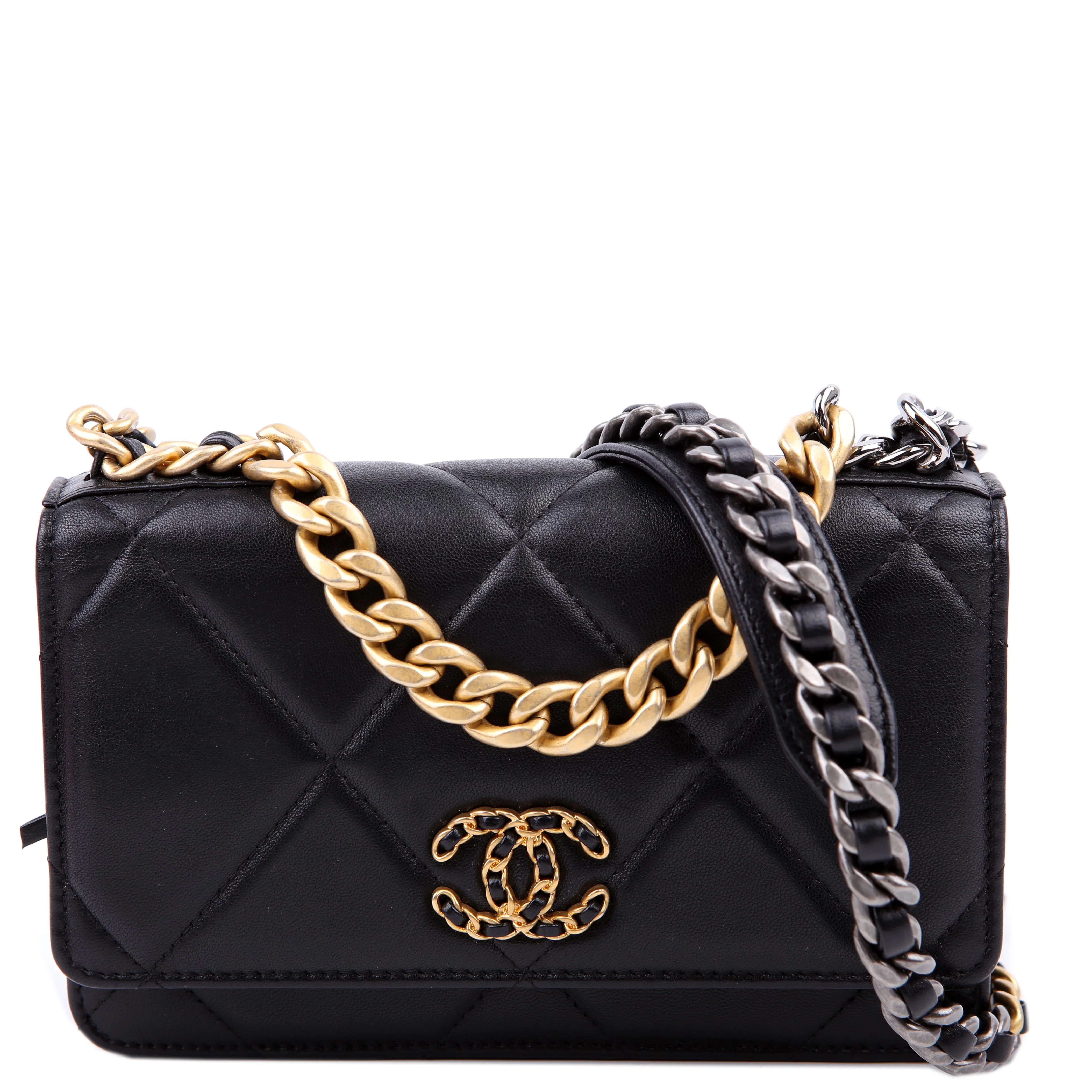 Chanel 19 WOC Quilted Lambskin RFID Black | Keeks Designer Handbags