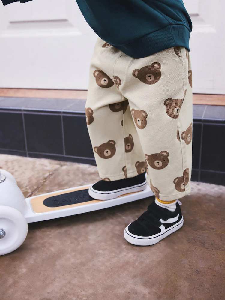 Ecru Cream Bear Pull On Wide Trousers (3mths-7yrs) | Next US