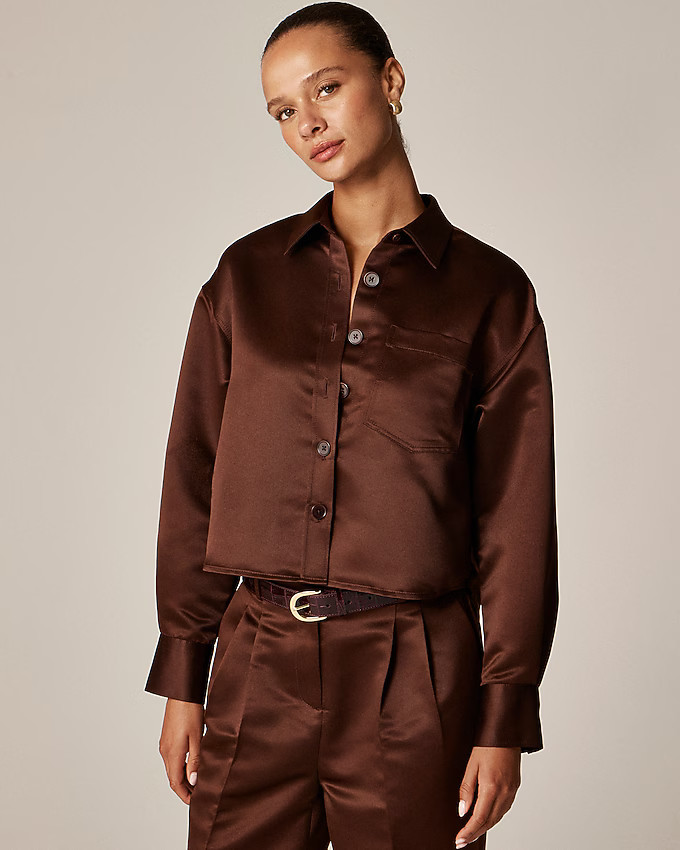 Étienne cropped button-up shirt in duchesse satin | J. Crew US