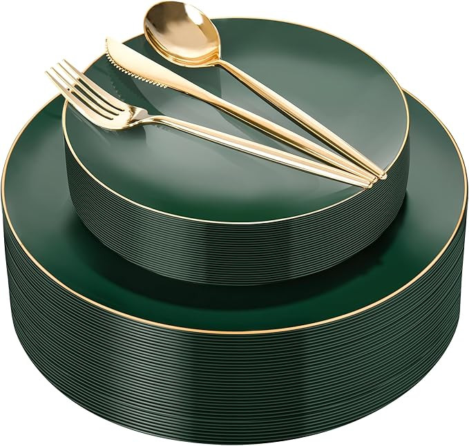 I00000 150Pcs Green Plastic Plates with Gold Rim, Fancy Christmas Plates,Green Disposable Plates ... | Amazon (US)
