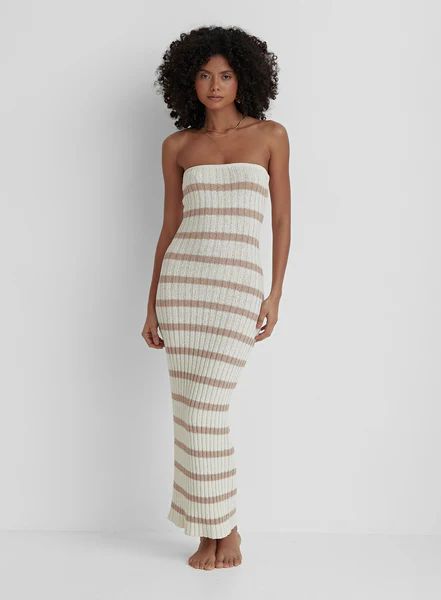 Cream And Beige Stripe Knit Dress- Como | 4th & Reckless