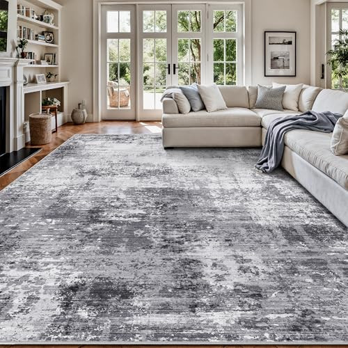 Yarooge 8x10 Area Rugs, Abstract Modern Ultra Soft Washable Rug, Non Slip Carpet with Rubber Back, Large Rugs for Living Room, Bedroom, Dining Room Decor(Black & Grey) | Amazon (US)