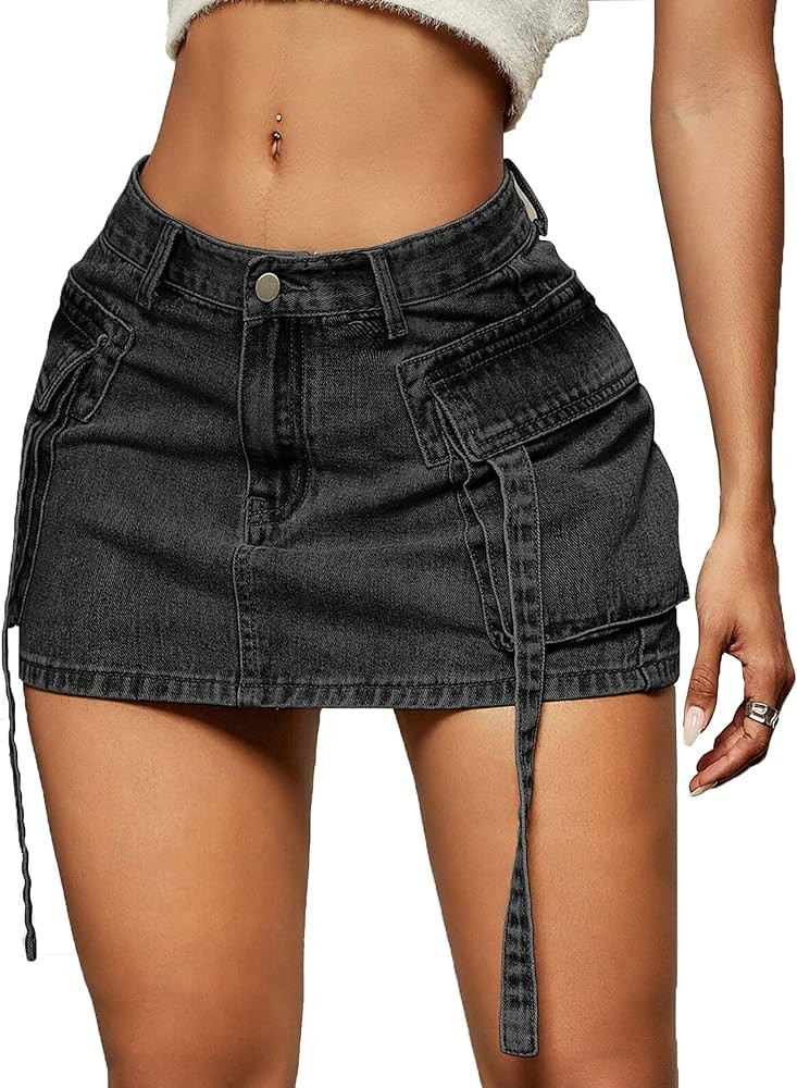 Cargo Skirt Women y2k Button Mini Jeans Skirt Denim Skirt with Pocket Low Waist | Amazon (US)