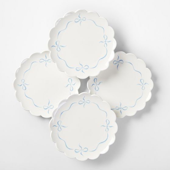 Bow Appetizer Plates, Set of 4, White-Light Blue | Mark and Graham