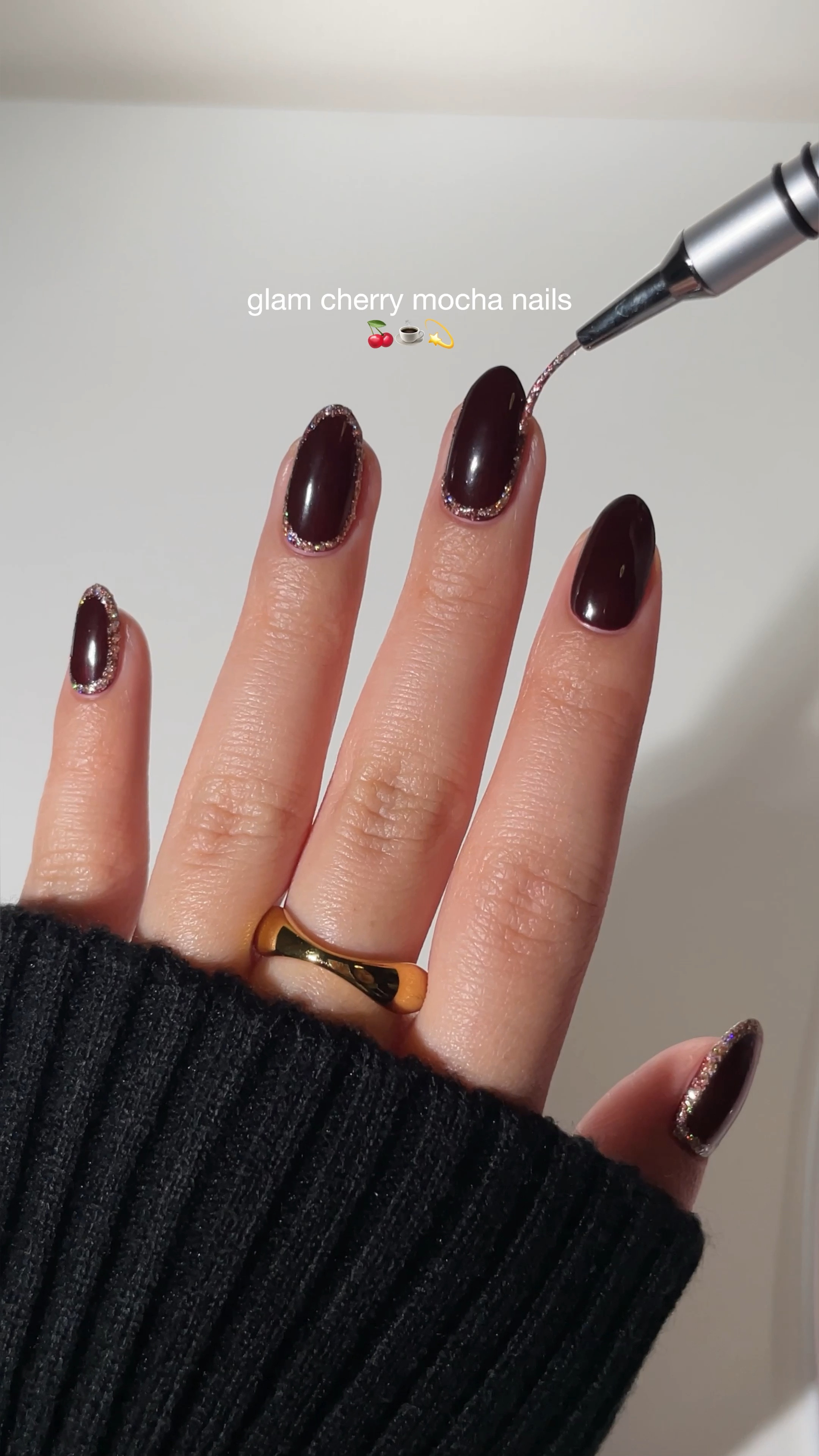 Cherry mocha nails, but make them glam 🍒☕️💫 winter nail inspo, red nails, glitter nails, gold nail art, elegant nail inspo, almond nails, diy nail tutorial, easy nail art

#LTKVideo #LTKSeasonal #LTKbeauty