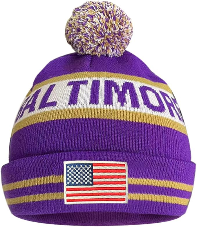Dutern US Flag Baltimore City Football Embroidery Classic Pom Cuff Baltimore Beanie Hat Cuffed Wi... | Amazon (US)